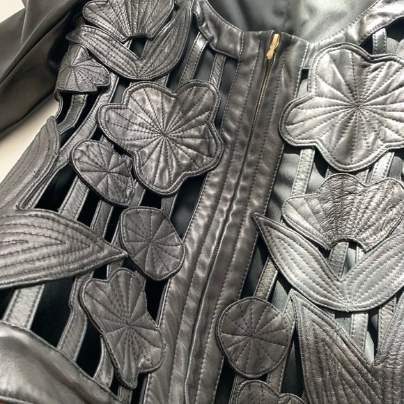 Rare & HTF Gemma Kahng New York VTG Cut-out Black Floral Runway Leather Jacket S - Picture 15 of 16